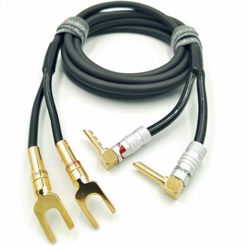 Kabel głośnikowy 2x4mm2 przewód OFC Klotz wtyki bananowe kątowe BFA i widełkowe Nakamichi
